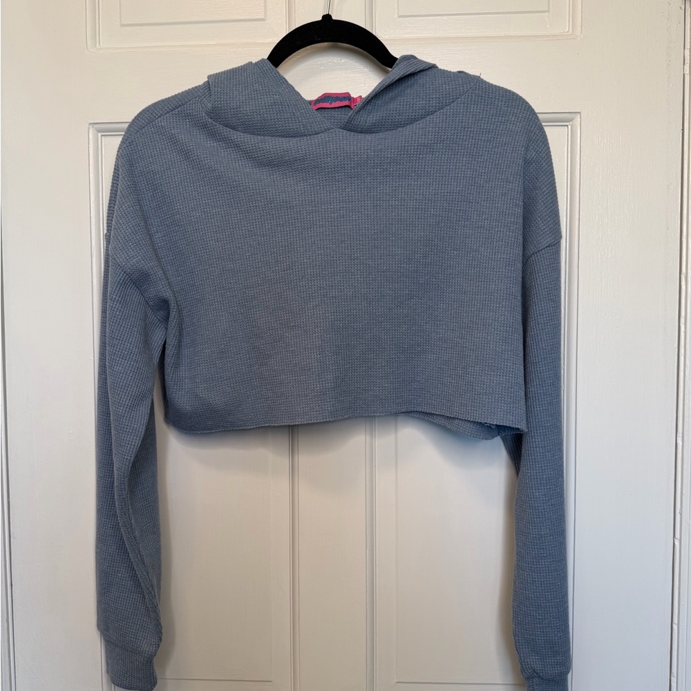 Edikted Blue Waffle Knit‎ Cropped Hoodie Lightweight Pullover Size XS/S